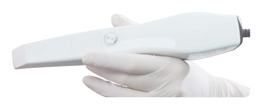 Panda P3 intraoral scanner held in a gloved hand